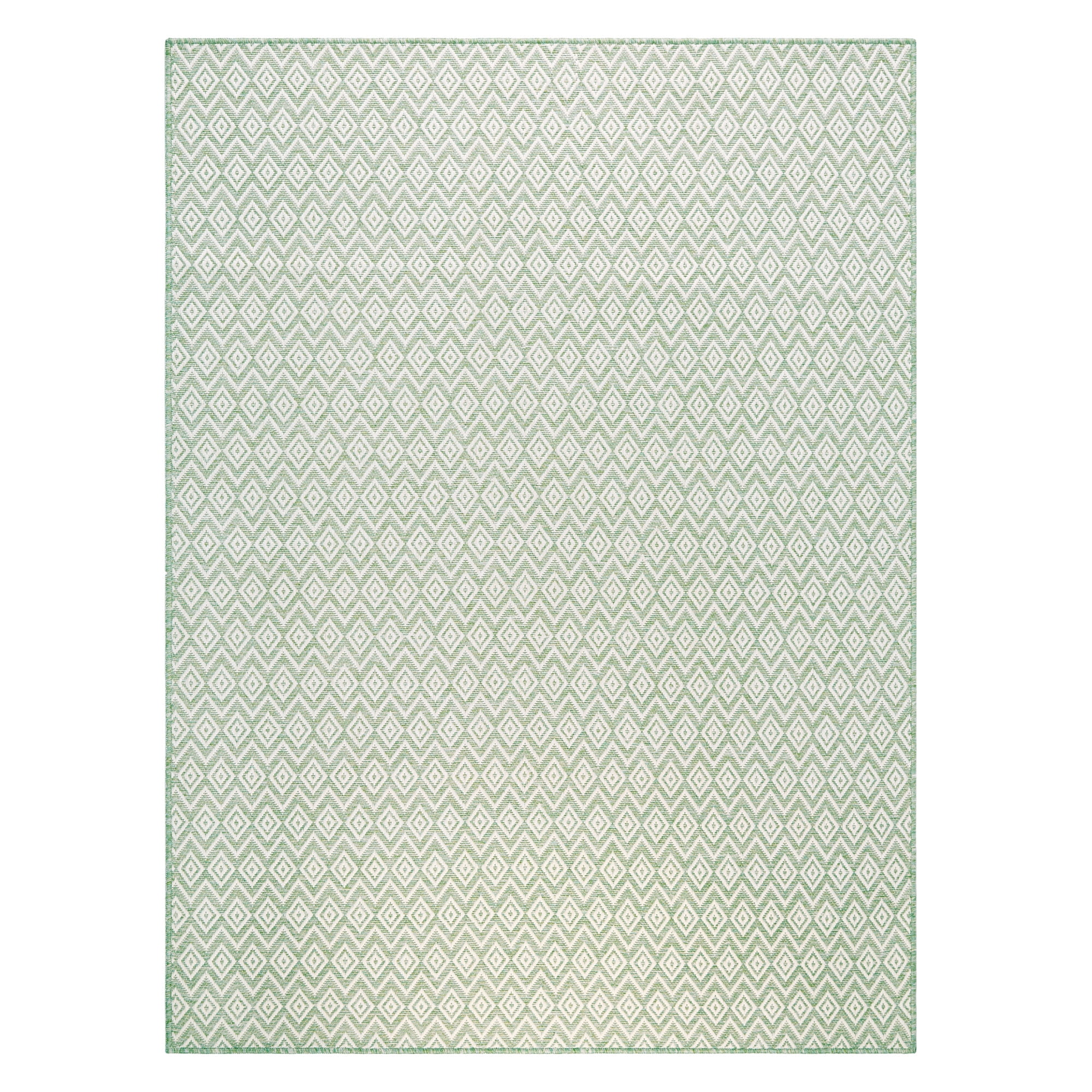 NICOLE MILLER NEW YORK Corin Small Diamonds Indoor Outdoor Area Rug, UV Fade Resistant, Low Pile, Seafoam/Cream, 7'10"x10'2"