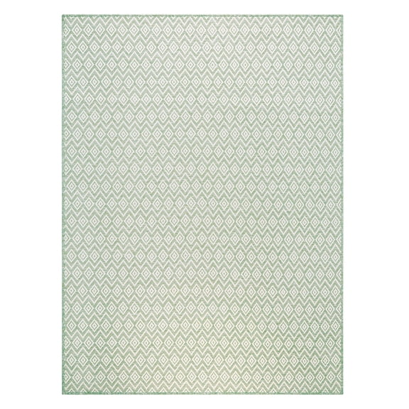 NICOLE MILLER NEW YORK Corin Small Diamonds Indoor Outdoor Area Rug, UV Fade Resistant, Low Pile, Seafoam/Cream, 7'10"x10'2"