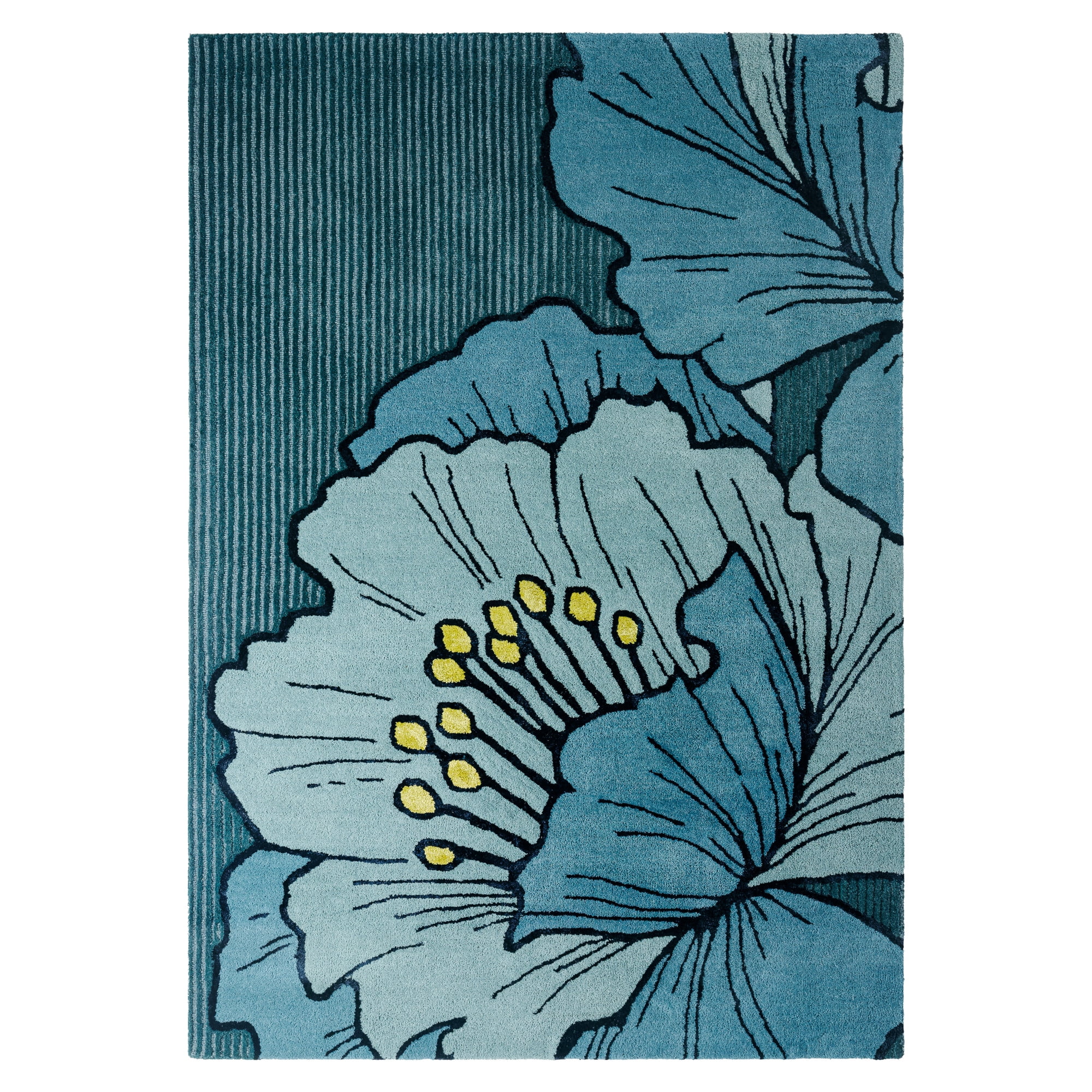 NICOLE MILLER NEW YORK Flora Grandeur Bloom Handcrafted Area Rug, Natural Wool Rug, Bold Floral Rug, Blue, 9'x12'