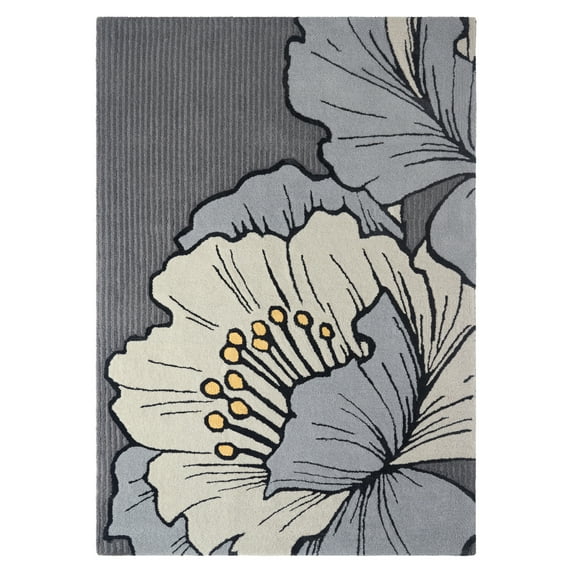 NICOLE MILLER NEW YORK Flora Grandeur Bloom Handcrafted Area Rug, Natural Wool Rug, Bold Floral Rug, Grey, 8'x10'