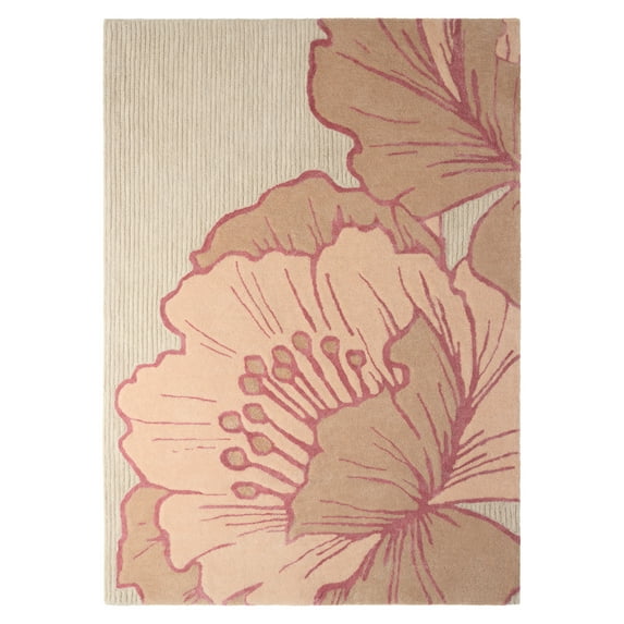 NICOLE MILLER NEW YORK Flora Grandeur Bloom Handcrafted Area Rug, Natural Wool Rug, Bold Floral Rug, Rose, 5'x7’