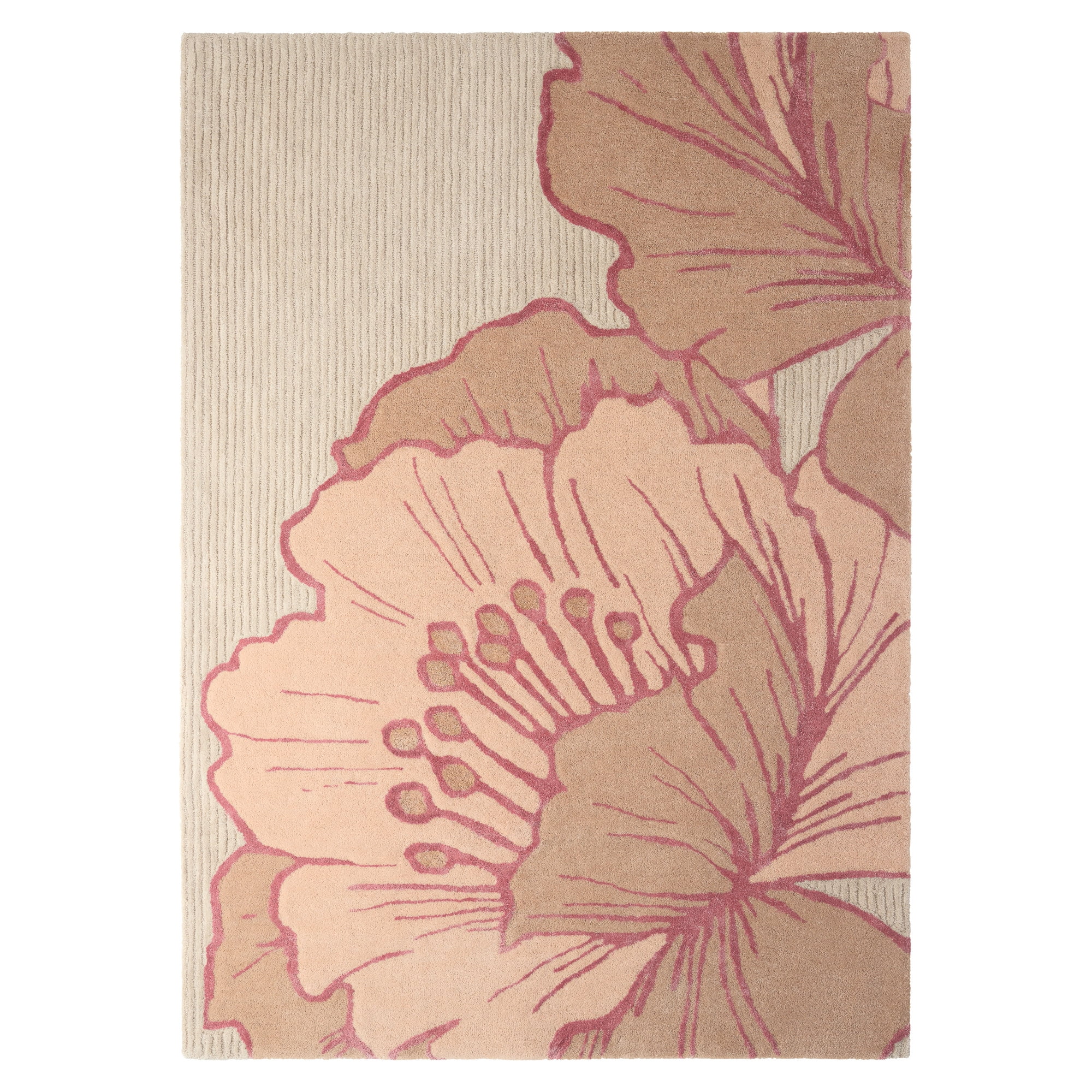 NICOLE MILLER NEW YORK Flora Grandeur Bloom Handcrafted Area Rug, Natural Wool Rug, Bold Floral Rug, Rose, 9'x12'