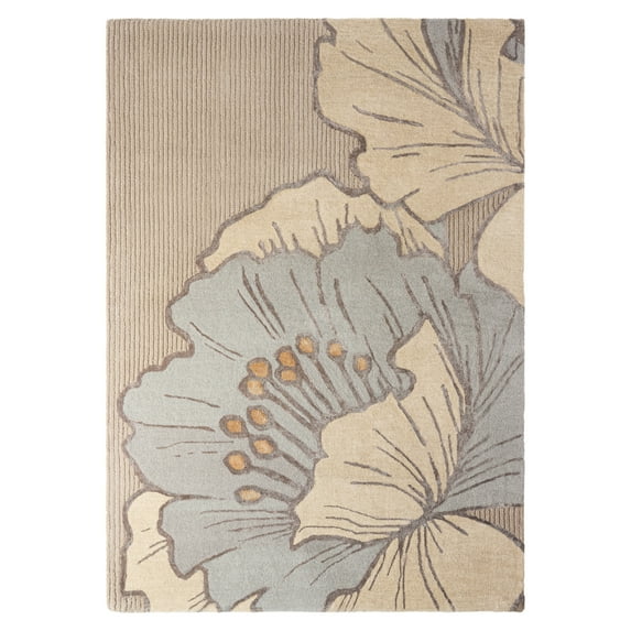 NICOLE MILLER NEW YORK Flora Grandeur Bloom Handcrafted Area Rug, Natural Wool Rug, Bold Floral Rug, Taupe, 9'x12'