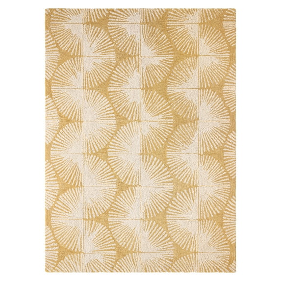 NICOLE MILLER NEW YORK Kendall Slinky Geo Handcrafted Area Rug, 100% Wool Rug, Gold, 5'x7’