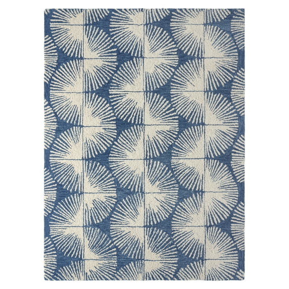 NICOLE MILLER NEW YORK Kendall Slinky Geo Handcrafted Area Rug, 100% Wool Rug, Navy Blue, 5'x7’
