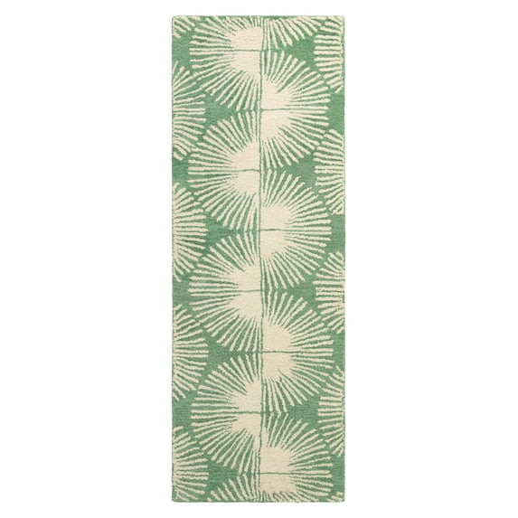 NICOLE MILLER NEW YORK Kendall Slinky Geo Handcrafted Runner Area Rug, 100% Wool Rug, Green, 2'5"x7"