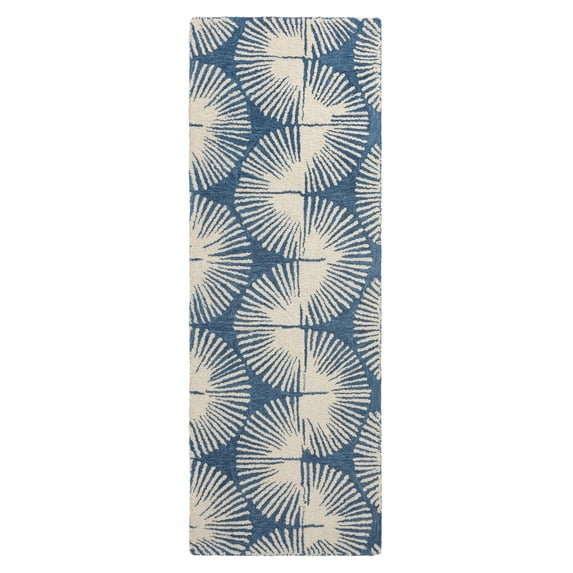 NICOLE MILLER NEW YORK Kendall Slinky Geo Handcrafted Runner Area Rug, 100% Wool Rug, Navy Blue, 2'5"x7"