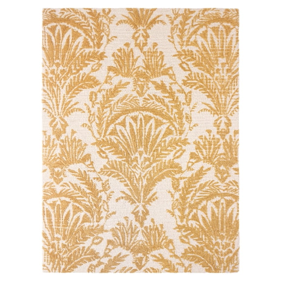 NICOLE MILLER NEW YORK Mod Damask Chambray Handcrafted Area Rug, 100% Wool Rug, Gold, 6'x9'