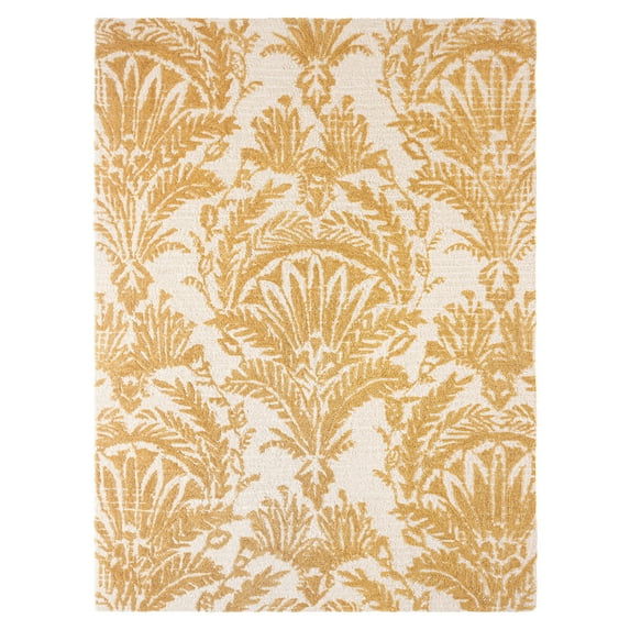 NICOLE MILLER NEW YORK Mod Damask Chambray Handcrafted Area Rug, 100% Wool Rug, Gold, 8'x10'
