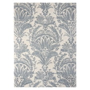 NICOLE MILLER NEW YORK Mod Damask Chambray Handcrafted Area Rug, 100% Wool Rug, Grey, 5x7