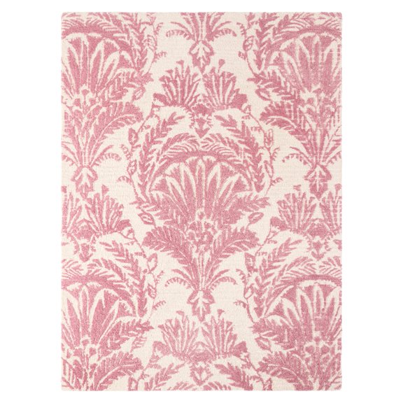 NICOLE MILLER NEW YORK Mod Damask Chambray Handcrafted Area Rug, 100% Wool Rug, Rose, 5'x7’
