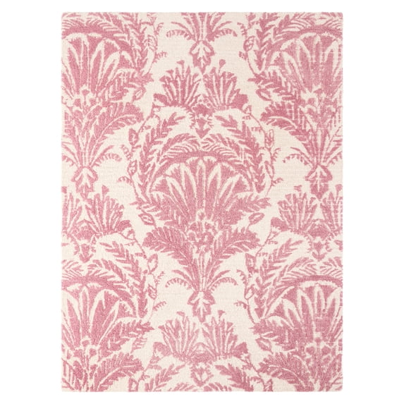 NICOLE MILLER NEW YORK Mod Damask Chambray Handcrafted Area Rug, 100% Wool Rug, Rose, 6'x9'