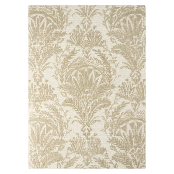 NICOLE MILLER NEW YORK Mod Damask Chambray Handcrafted Area Rug, 100% Wool Rug, Taupe, 8'x10'