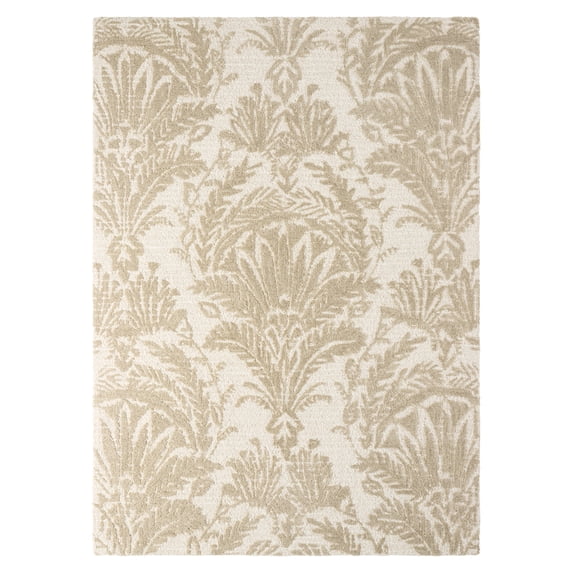 NICOLE MILLER NEW YORK Mod Damask Chambray Handcrafted Area Rug, 100% Wool Rug, Taupe, 9'x12'