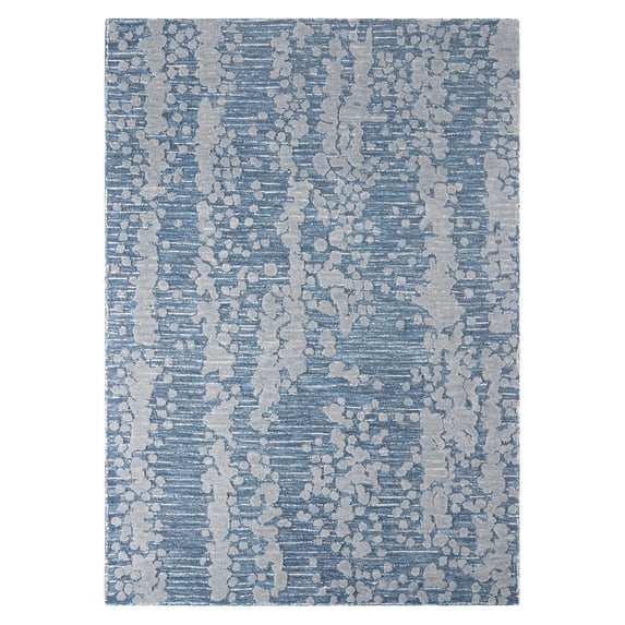 NICOLE MILLER NEW YORK Mod Weave Abstract Knotted Texture Handcrafted Area Rug, 100% Wool Rug, Navy Blue, 9'x12'