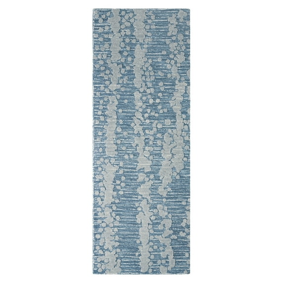 NICOLE MILLER NEW YORK Mod Weave Abstract Knotted Texture Handcrafted Runner Area Rug, 100% Wool Rug, Navy Blue, 2'5"x7"
