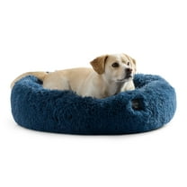 NICOLE MILLER NEW YORK PET Ellie Fuzzy Solid Donut Pet Bed, Plush, Cozy & Calming, Water Repellent, Non-Slip Bottom, 100% Machine Washable, Blue, Medium 28"x28"x7" Round