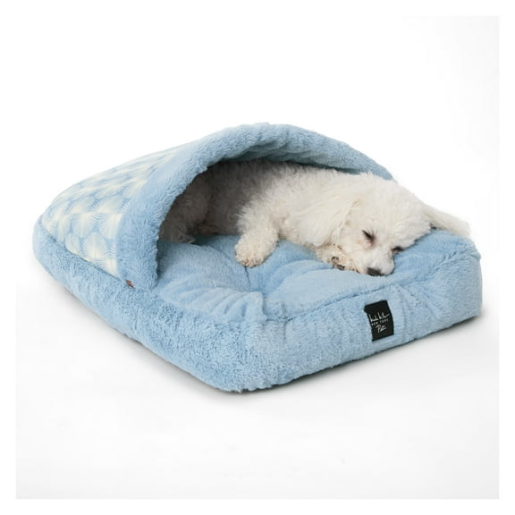 NICOLE MILLER NEW YORK PET Kendall Fluted Geo Cozy Slipper Cave Pet Bed, Cozy & Calming, Water Repellent, Non-Slip Bottom, Machine Washable, Blue, Small 22"x17"x11"