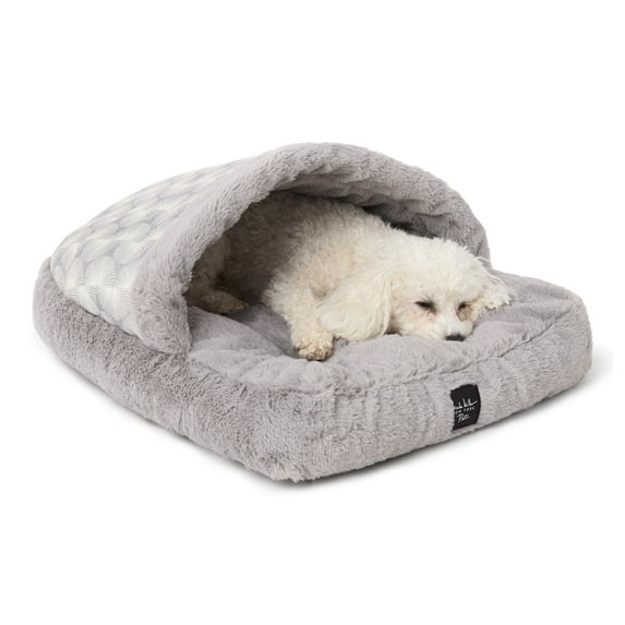 NICOLE MILLER NEW YORK PET Kendall Fluted Geo Cozy Slipper Cave Pet Bed, Cozy & Calming, Water Repellent, Non-Slip Bottom, Machine Washable, Grey, Small 22"x17"x11"