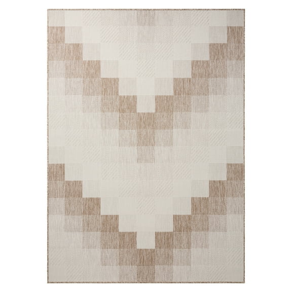 NICOLE MILLER NEW YORK Patio Country Ombre Chevron Indoor Outdoor Area Rug, UV Fade Resistant, Low Pile, Beige Cream, 3'11"x5'2"