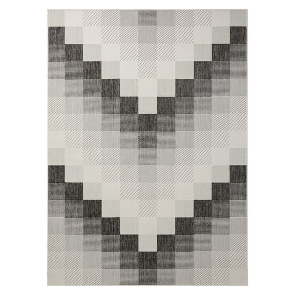 NICOLE MILLER NEW YORK Patio Country Ombre Chevron Indoor Outdoor Area Rug, UV Fade Resistant, Low Pile, Black/Cream, 3'11"x5'2"