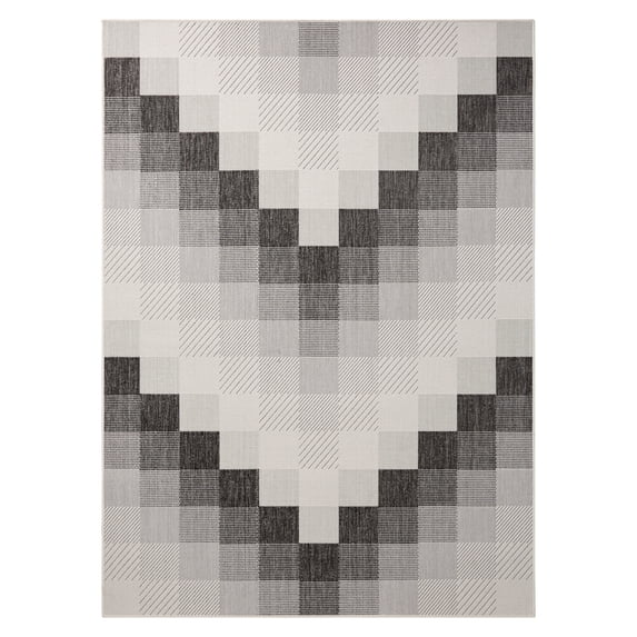 NICOLE MILLER NEW YORK Patio Country Ombre Chevron Indoor Outdoor Area Rug, UV Fade Resistant, Low Pile, Black/Cream, 7'9"x10'2"