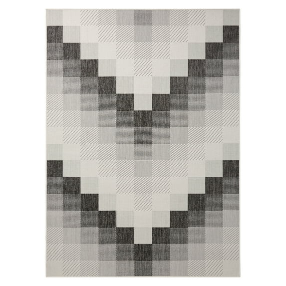 NICOLE MILLER NEW YORK Patio Country Ombre Chevron Indoor Outdoor Area Rug, UV Fade Resistant, Low Pile, Black/Cream, 9'2"x12'5"