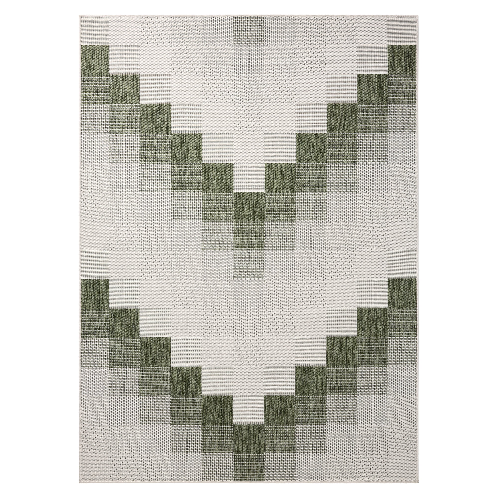 Green and Cream Chevron Pattern Outdoor Area Rug, 4 ft x 5 ft