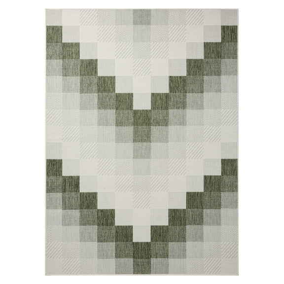NICOLE MILLER NEW YORK Patio Country Ombre Chevron Indoor Outdoor Area Rug, UV Fade Resistant, Low Pile, Green/Cream, 3'11"x5'2"