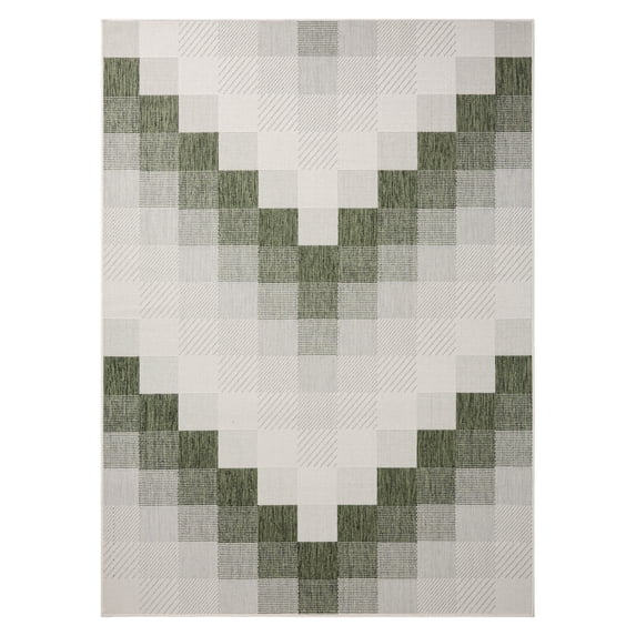 NICOLE MILLER NEW YORK Patio Country Ombre Chevron Indoor Outdoor Area Rug, UV Fade Resistant, Low Pile, Green/Cream, 6'6"x9'2"
