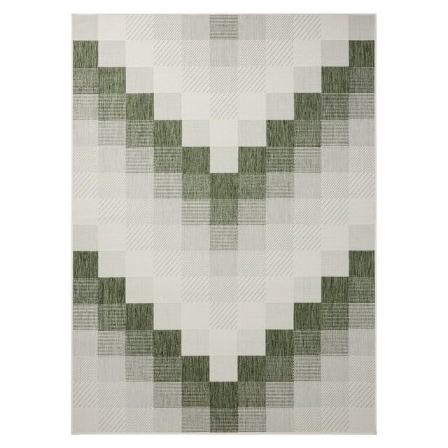 NICOLE MILLER NEW YORK Patio Country Ombre Chevron Indoor Outdoor Area Rug, UV Fade Resistant, Low Pile, Green/Cream, 9'2"x12'5"