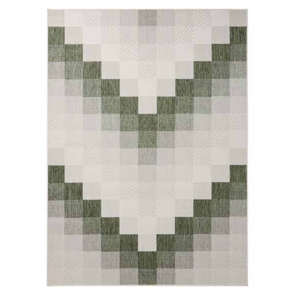 NICOLE MILLER NEW YORK Patio Country Ombre Chevron Indoor Outdoor Area Rug, UV Fade Resistant, Low Pile, Green/Cream, 9'2"x12'5"
