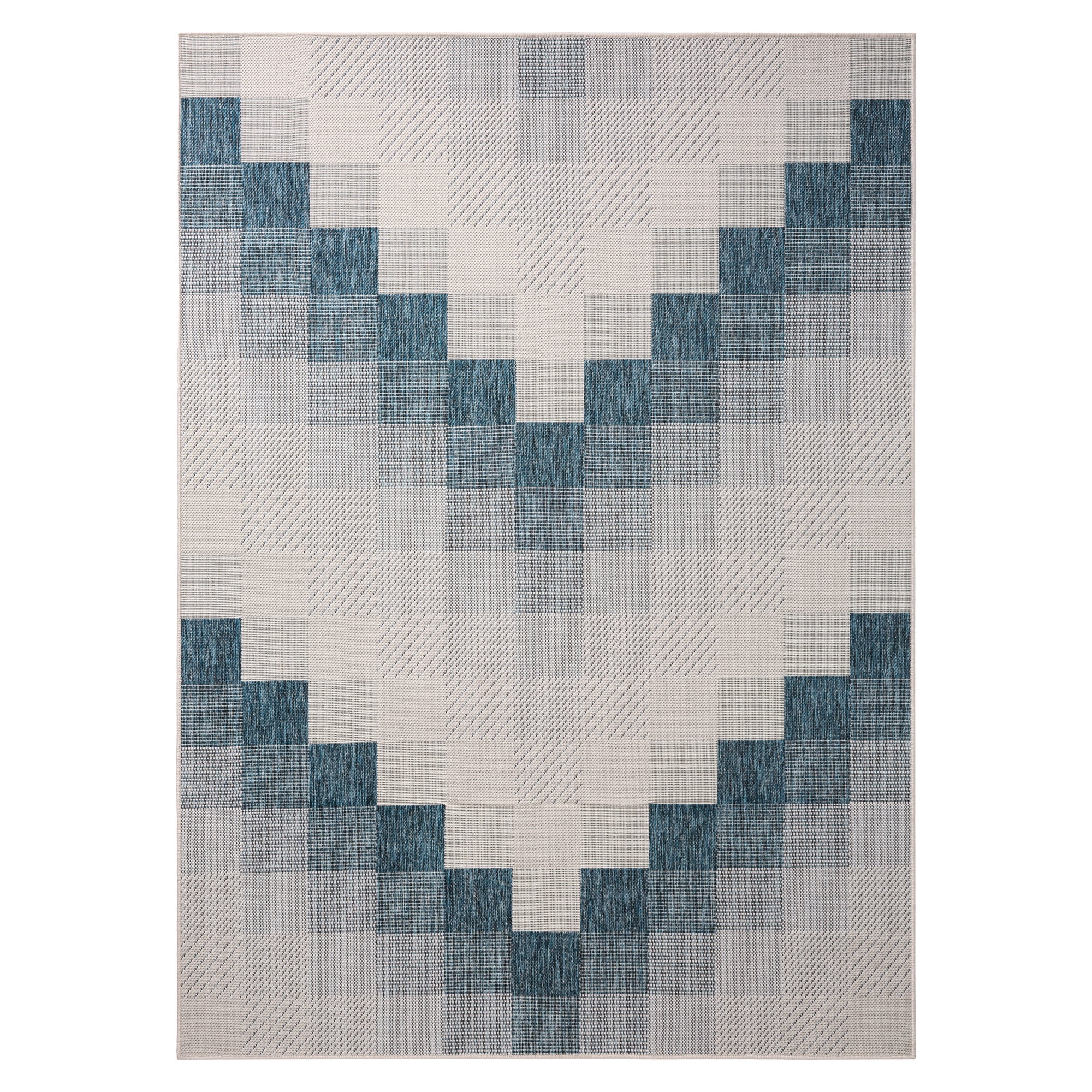 Navy Blue and Cream Rectangular Synthetic Chevron Rug