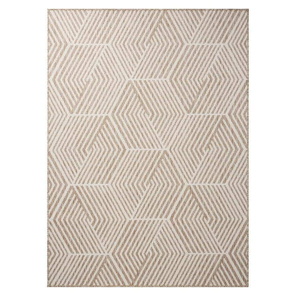 NICOLE MILLER NEW YORK Patio Country Ombre Geo Indoor Outdoor Area Rug, UV Fade Resistant, Low Pile, Beige/Cream, 3'11"x5'2"