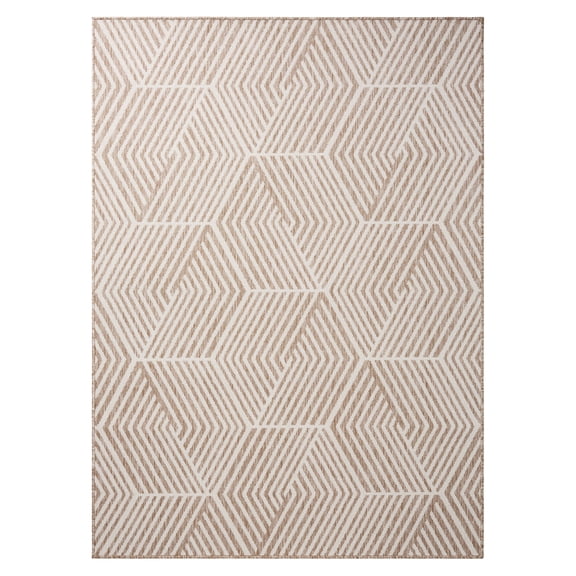 NICOLE MILLER NEW YORK Patio Country Ombre Geo Indoor Outdoor Area Rug, UV Fade Resistant, Low Pile, Beige/Cream, 5'2"x7'2"