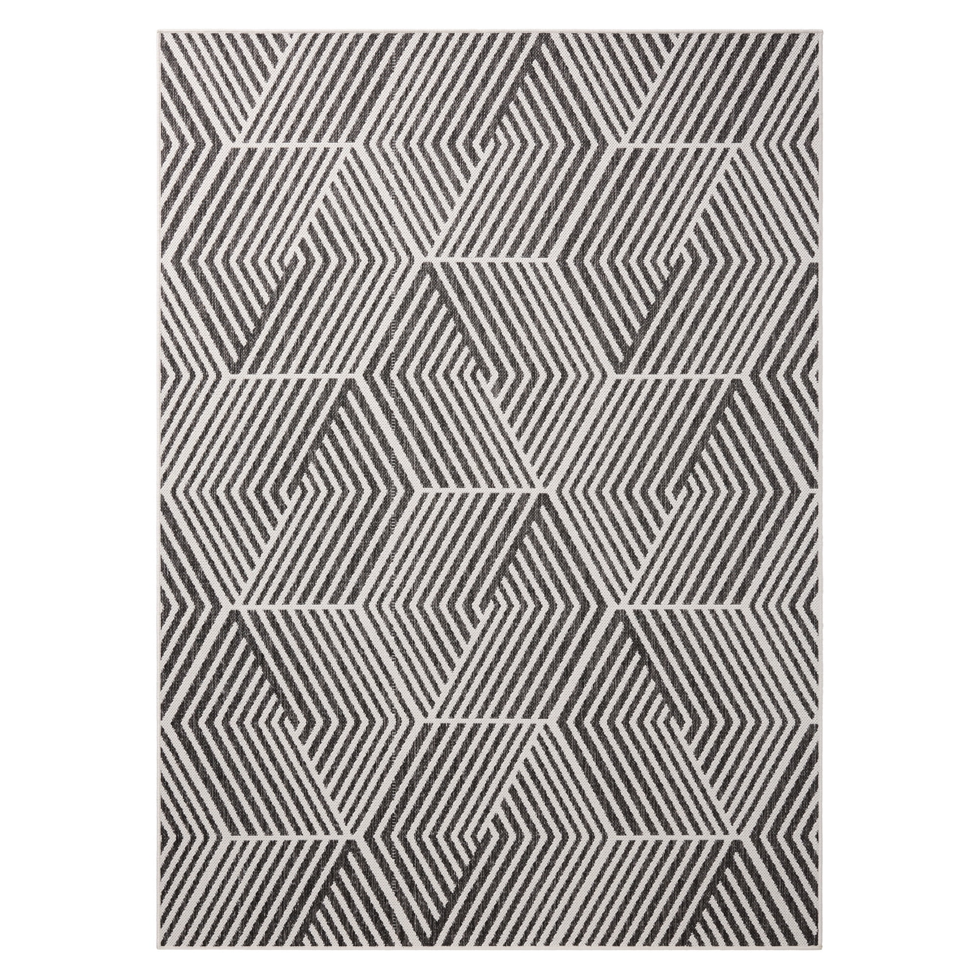 NICOLE MILLER NEW YORK Patio Country Ombre Geo Indoor Outdoor Area Rug, UV Fade Resistant, Low Pile, Black/Cream, 5'2"x7'2"