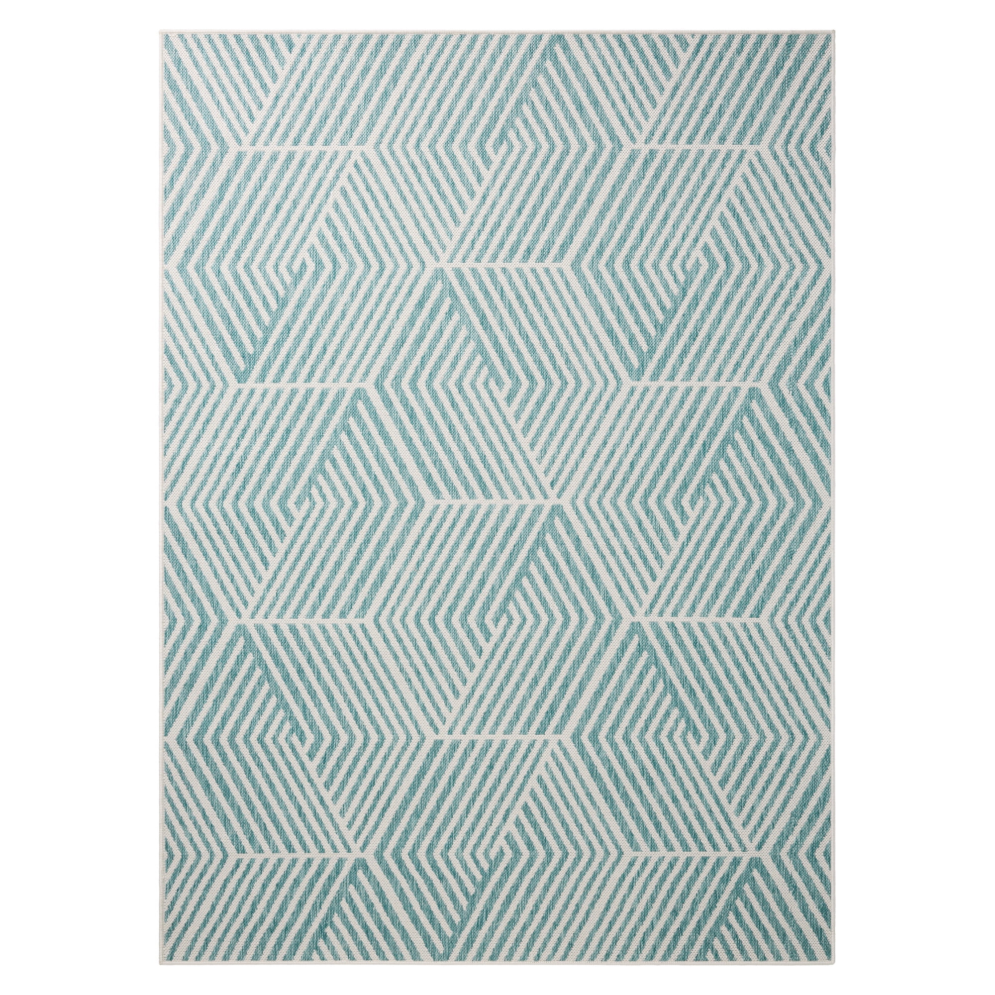 NICOLE MILLER NEW YORK Patio Country Ombre Geo Indoor Outdoor Area Rug, UV Fade Resistant, Low Pile, Blue/Cream, 7'9"x10'2"