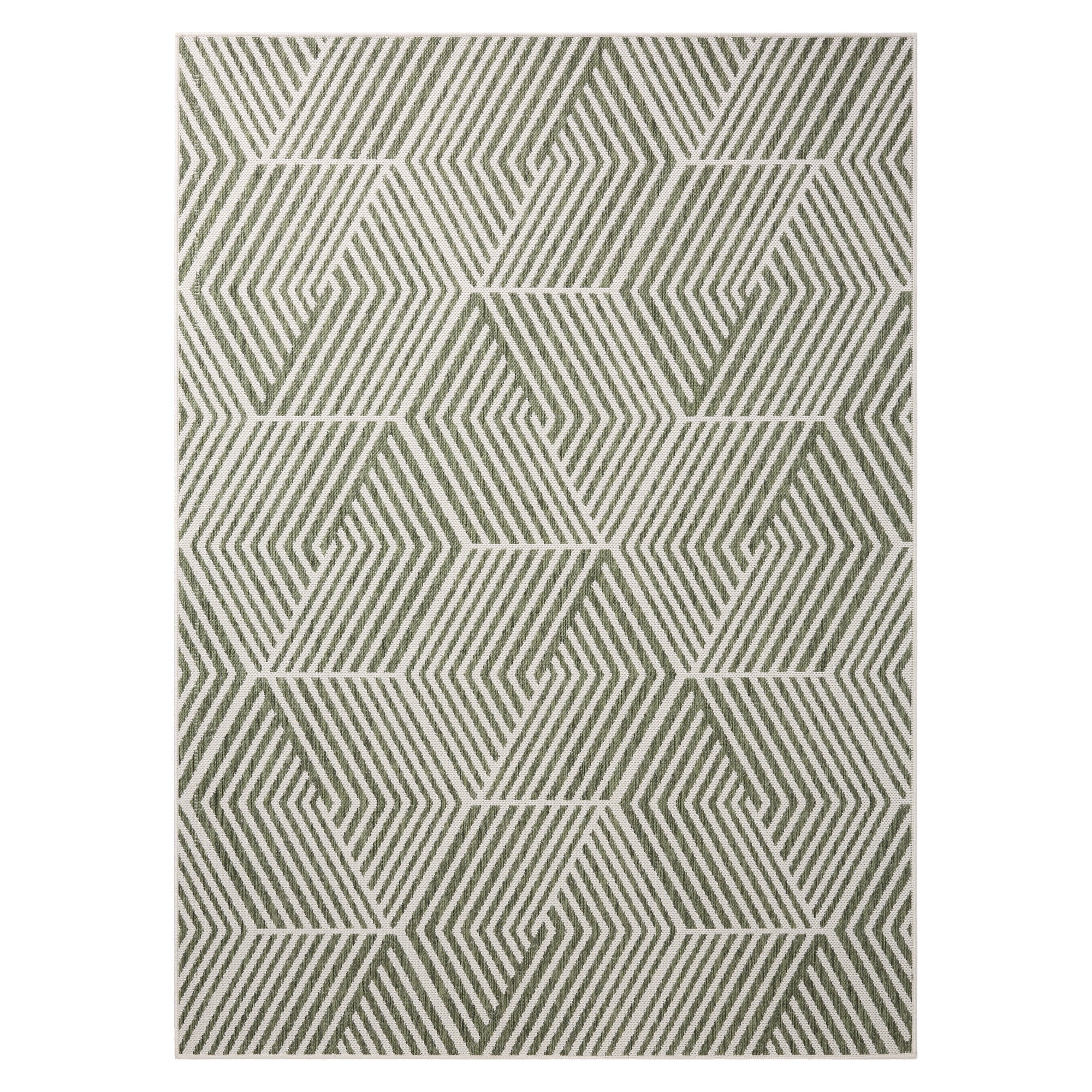 NICOLE MILLER NEW YORK Patio Country Ombre Geo Indoor Outdoor Area Rug, UV Fade Resistant, Low Pile, Green/Cream, 5'2"x7'2"