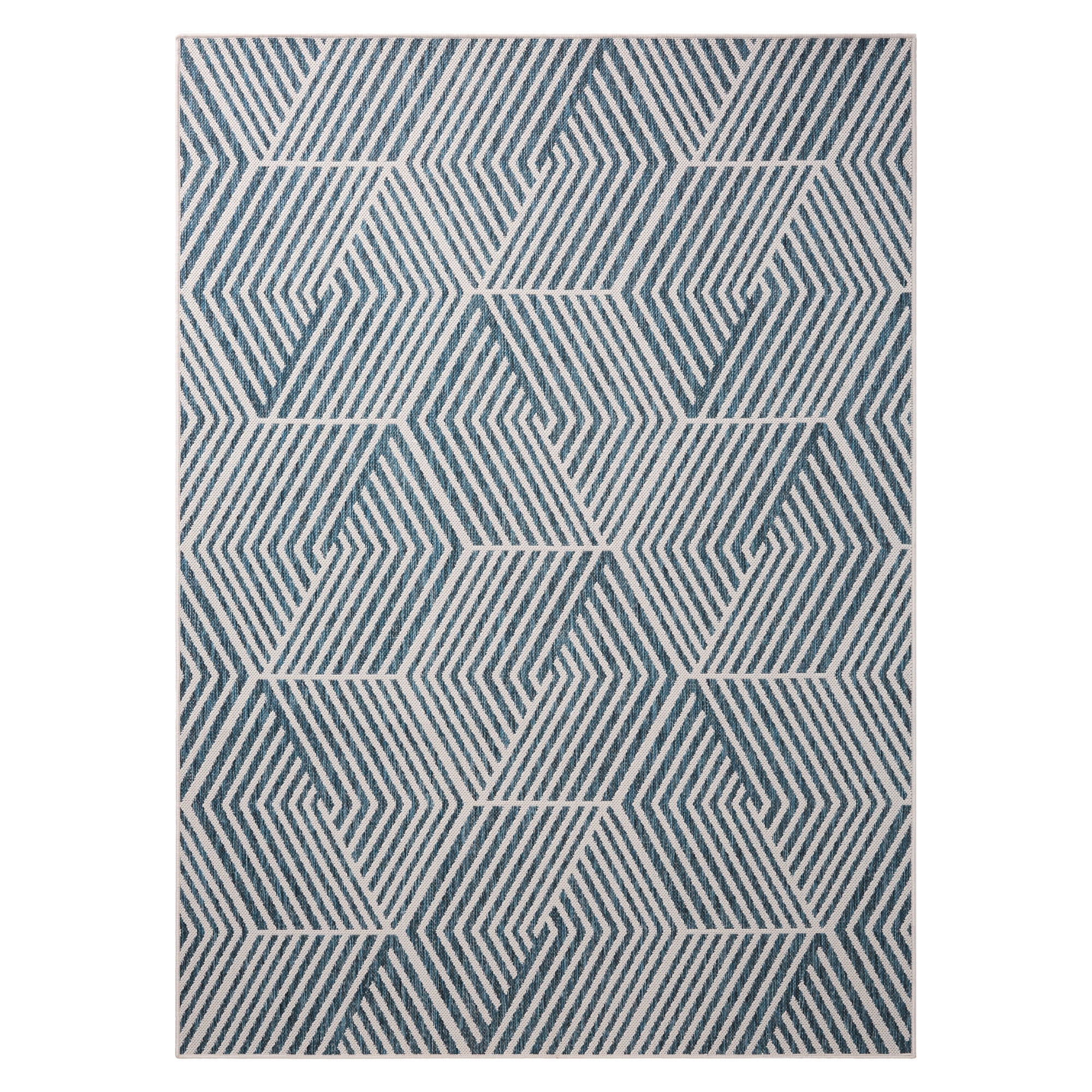 NICOLE MILLER NEW YORK Patio Country Ombre Geo Indoor Outdoor Area Rug, UV Fade Resistant, Low Pile, Navy Blue/Cream, 9'2"x12'5"