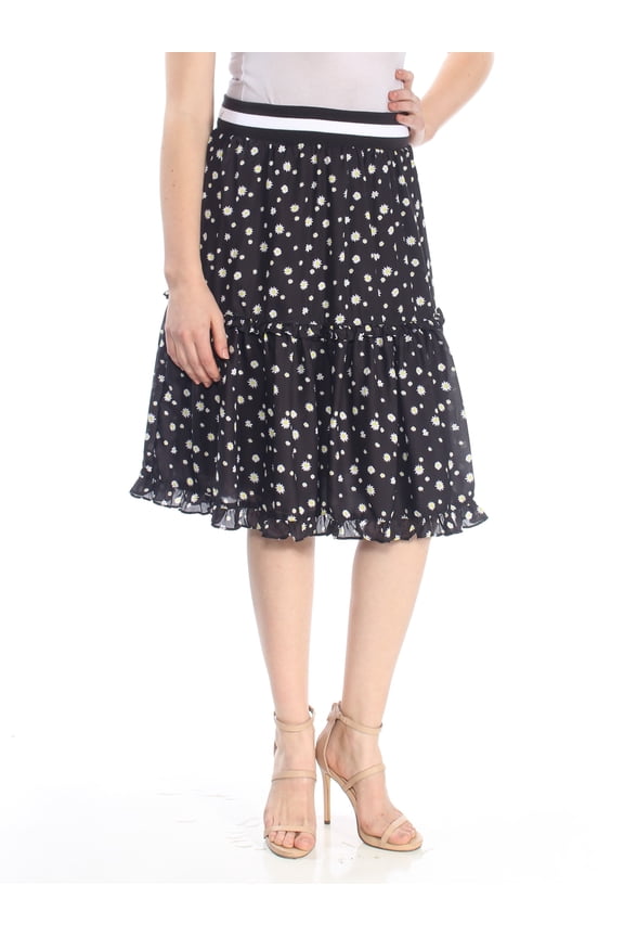 $89 Womens New 1115 Black Printed Ruffled Peasant Skirt M B+B