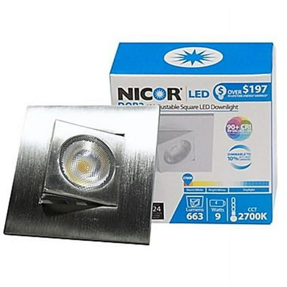 Nicor Lighting DQR2-AA-10-120-3K-NK 2 in. Square Eyeball LED Downlight, Nickel - 3000K