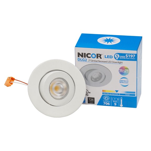 nicor lighting 2-inch dimmable 3000k led gimbal downlight for nicor 2-inch recessed housings, white (dlg2-10-120-3k-wh)