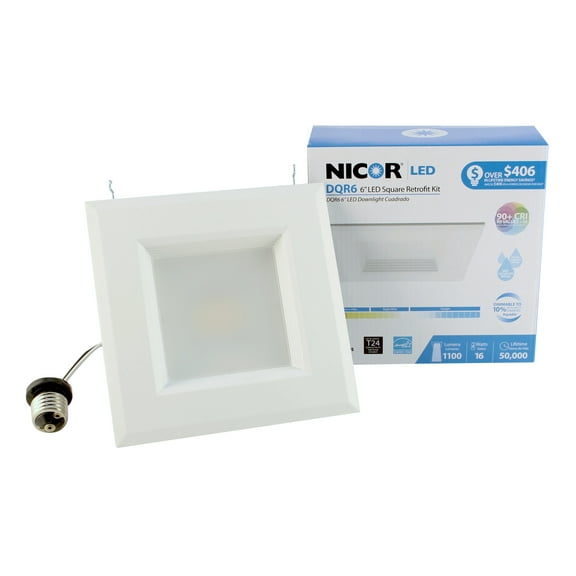NICOR Lighting 6-Inch Square 4000K LED Recessed Downlight Retrofit Kit, White (DQR6-10-120-4K-WH-BF)