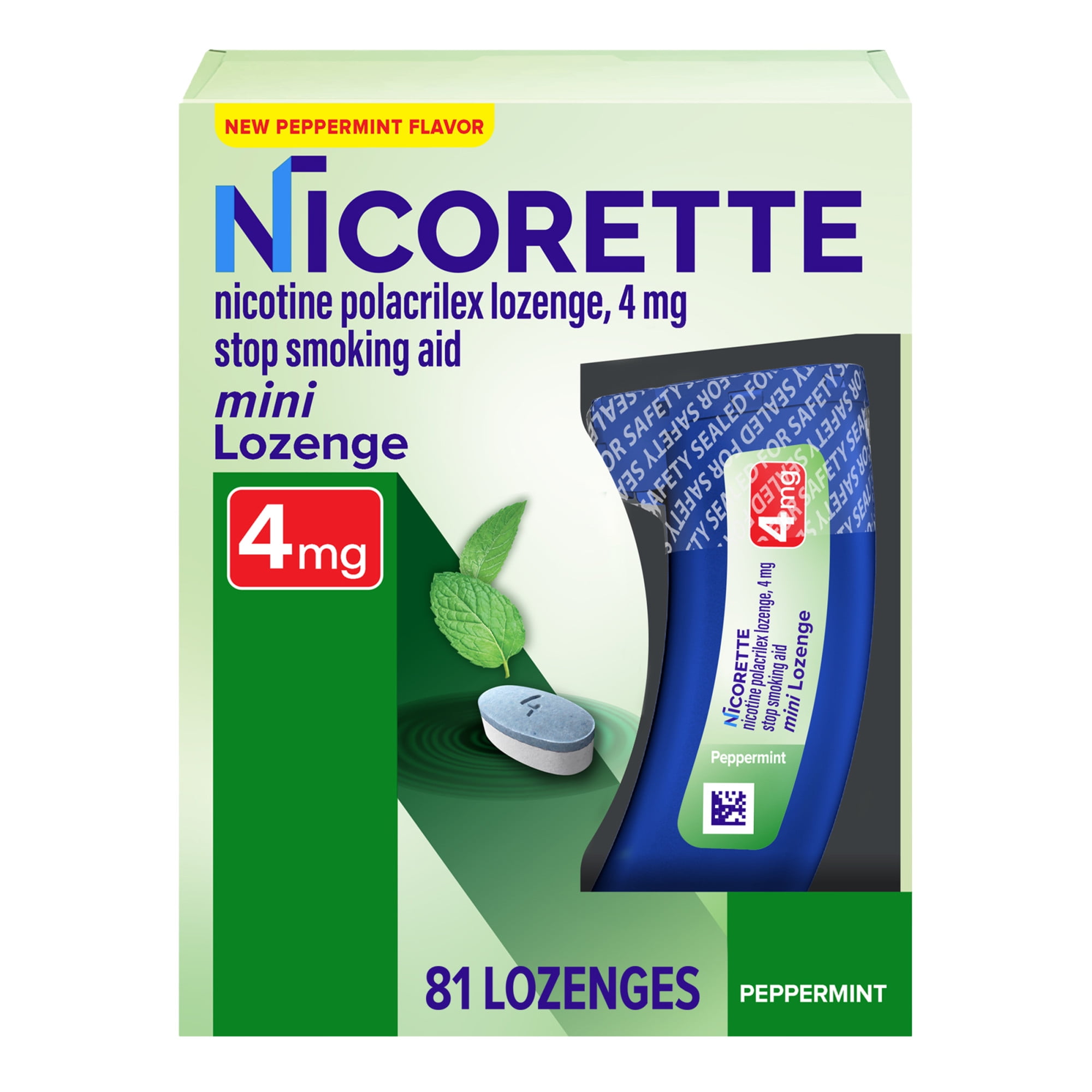 Nicorette Mini Nicotine Lozenges, 4 Mg Stop-Smoking Aid, Peppermint Flavor, 81 Count