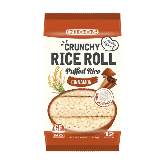 NICOS Crunchy Rice Roll- Puffed Rice Cinnamon Flavor (12 Rolls x 6)