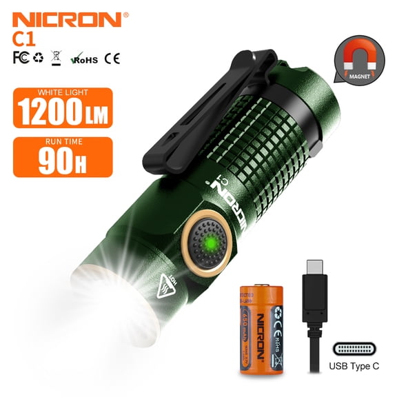 NICRON 1200 Lumens EDC Flashlight with Magnet, Rechargeable Pocket Light Compact High Lumens Handheld Light, C1 Mini Flashlight 7 Modes for Outdoor Camping, Hiking