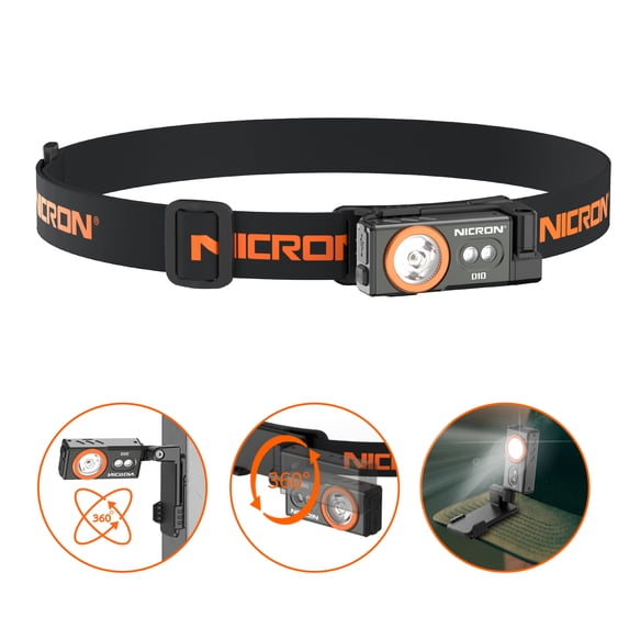 NICRON D10 EDC Flashlight Rechargeable,500 Lumens 3 Sources Pocket Compact RGB Flashlight with Headlamp Strip,Magnet Base for Fishing Outdoor Working