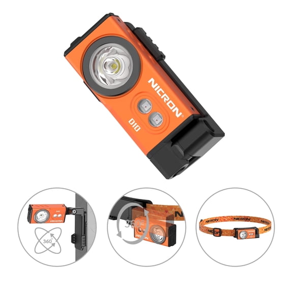 NICRON D10 Rechargeable Mini Headlamp, 500 Lumens Magnetic RGB & UV Flexible Work Light, IP54 Waterproof, 5 Colors Lighting for Camping, Repairing, and Outdoor Emergency