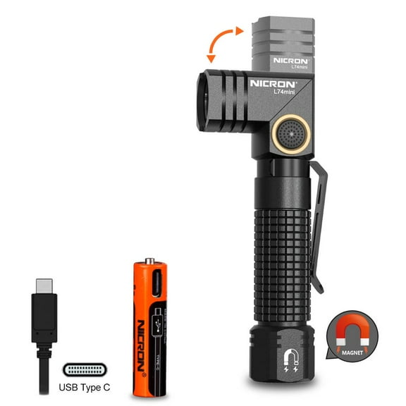 NICRON EDC Flashlight Rechargeable, 90 Degree Flashlight with Magnet 400 High Lumens L74 Mini Flashlight Compatiable with AAA Battery Pocket Penlight for Night Working, Camping, Outdoor, Emergency
