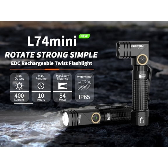 NICRON EDC Flashlight Rechargeable, 90 Degree Flashlight with Magnet 400 High Lumens L74 Mini Flashlight Compatiable with AAA Battery Pocket Penlight for Night Working, Camping, Outdoor, Emergency